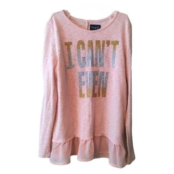 I Cant Even Girls XL 14 Long Sleeve Hi-Low Ruffle Hem Shirt By Place Pink - Picture 2 of 5